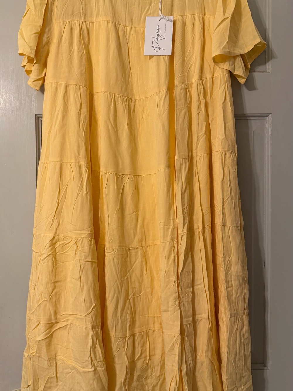 Polagram Soft Yellow Tiered Midi Dress